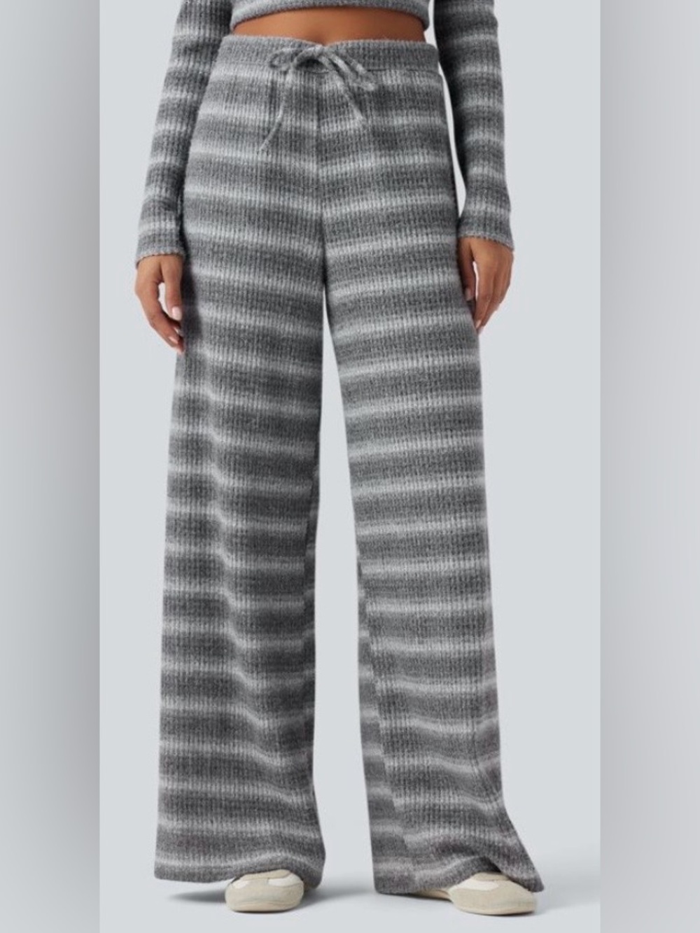 MEDIUM.  HALARA DRAWSTRING WIDE LEG STRIPED WAFFLE LIKE PANTS